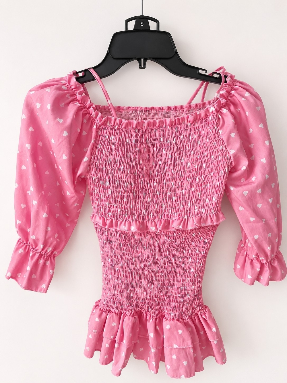 Pink Smocked Off-Shoulder Puff Sleeve Crop Top